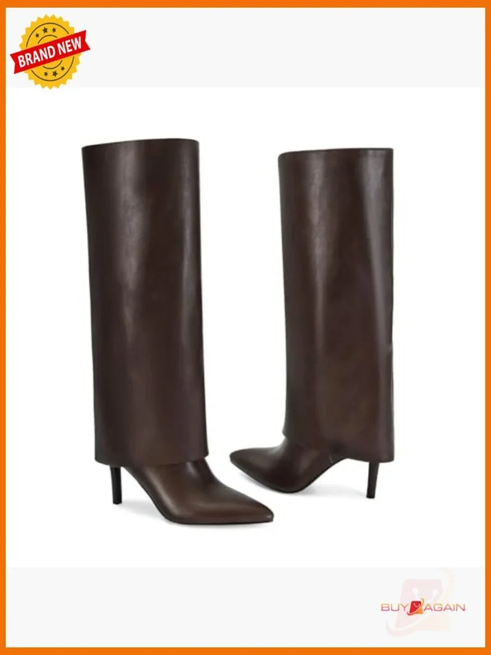 Fold Over Knee High Boots Pointed Toe Stiletto Heel Shark Tall Boots Leather